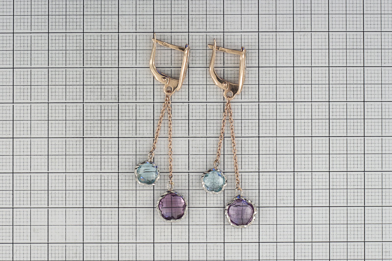 Изображение Золотые серьги с топазом и аметистом