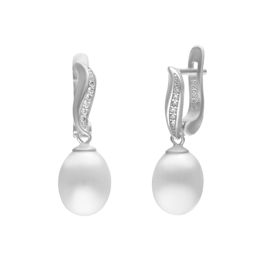 Paveikslėlis Sidabriniai auskarai su perlais ir cirkoniais