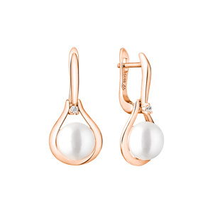 Paveikslėlis Paauksuoti sidabriniai auskarai su perlais ir cirkoniais