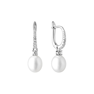 Изображение Серебряные серьги с жемчугом и цирконами