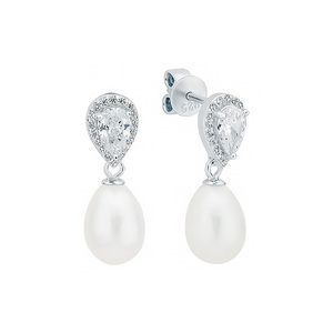Изображение Серебряные серьги с жемчугом и цирконами