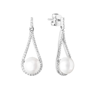 Изображение Серебряные серьги с жемчугом и цирконами