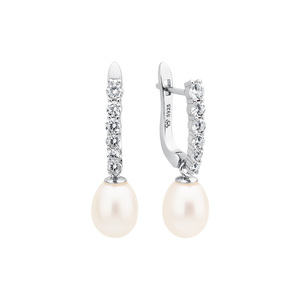 Paveikslėlis Sidabriniai auskarai su perlais ir cirkoniais