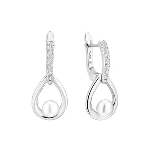 Изображение Серебряные серьги с жемчугом и цирконами