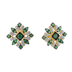 Paveikslėlis Geltono aukso auskarai su briliantais ir smaragdais