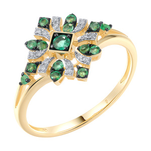 Изображение Кольцо из желтого золота с бриллиантами и изумрудами