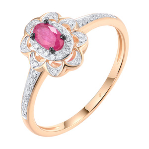 Изображение Золотое кольцо с бриллиантами и рубином