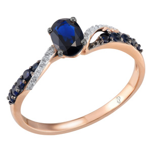 Изображение Золотое кольцо с бриллиантами и сапфирами