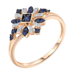 Изображение Золотое кольцо с бриллиантами и сапфирами