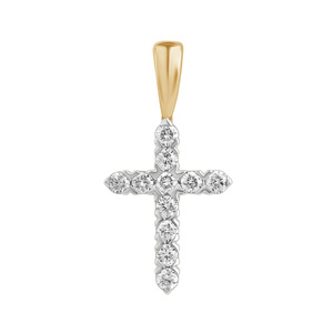 Изображение Католический крестик из желтого золота с бриллиантами