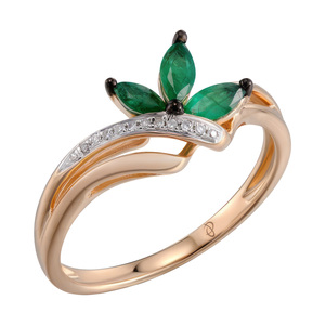 Paveikslėlis Auksinis žiedas su smaragdais ir briliantais