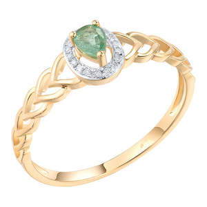 Paveikslėlis Geltono aukso žiedas su smaragdu ir briliantais