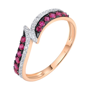 Paveikslėlis Auksinis žiedas su rubinais ir briliantais