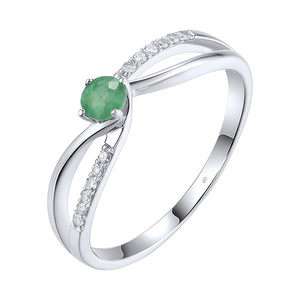 Paveikslėlis Balto aukso žiedas su smaragdu ir briliantais