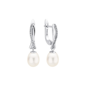 Изображение Серебряные серьги с жемчугом и цирконами
