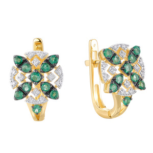 Paveikslėlis Geltono aukso auskarai su briliantais ir smaragdais