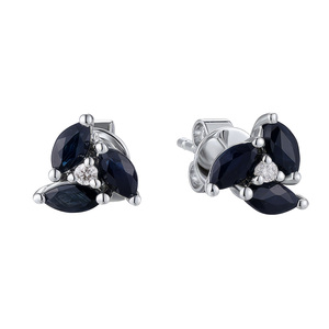 Paveikslėlis Balto aukso auskarai su briliantais ir safyrais