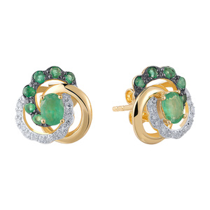 Paveikslėlis Geltono aukso auskarai su briliantais ir smaragdais