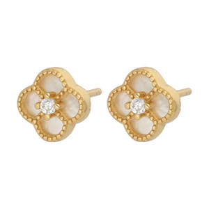 Изображение Серьги из позолоченного серебра с цирконами и перламутром